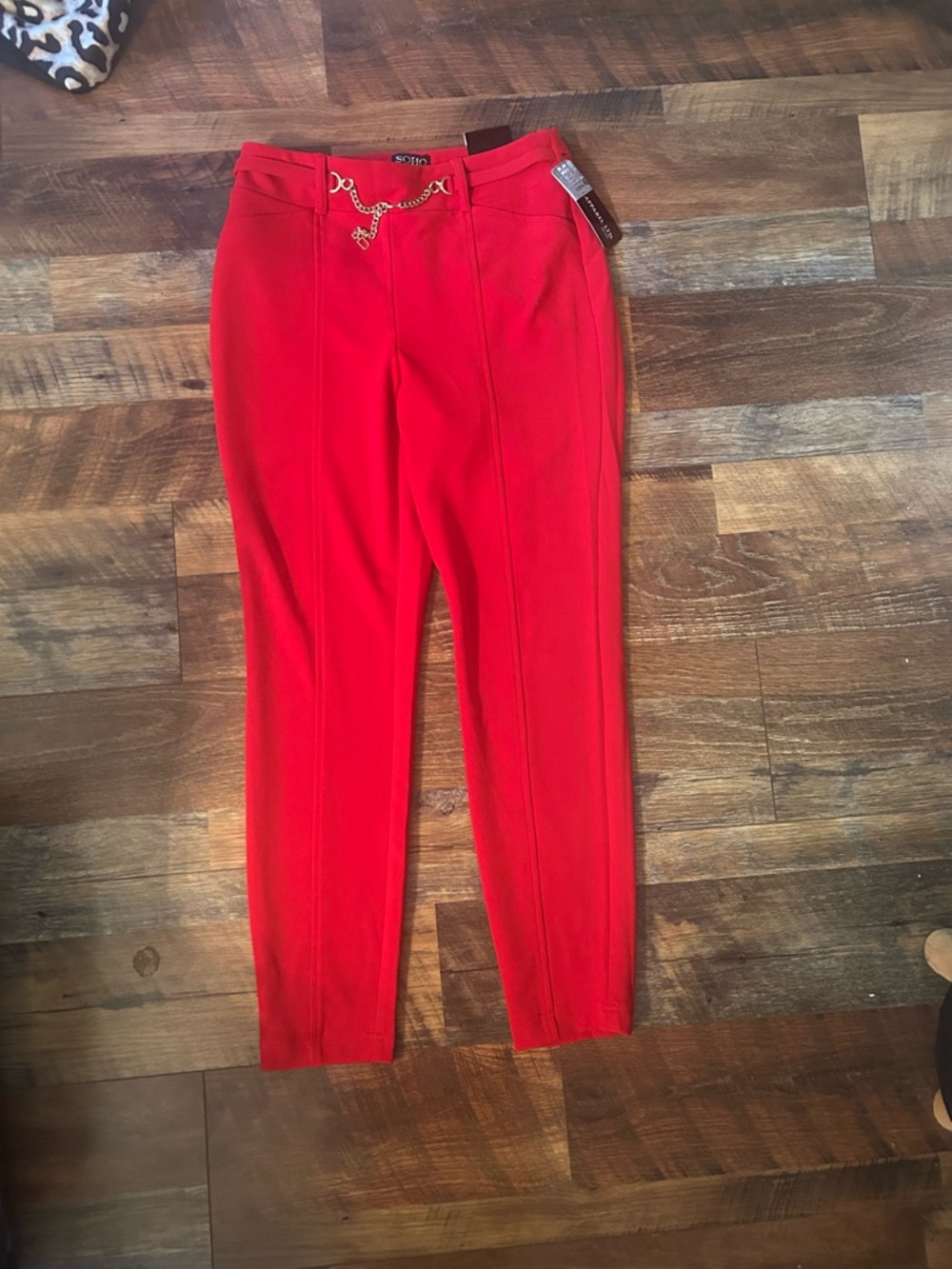Soho Red Trousers with Gold Chain Detail